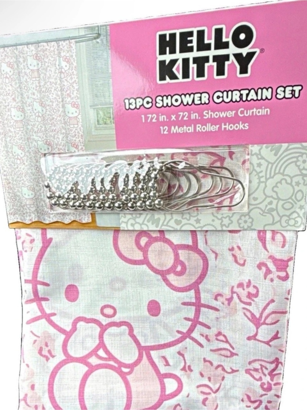 NWT Hello Kitty 13PC Shower Curtain Set Pink & White